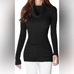 Black Ribbed Cowl Neck Sweater